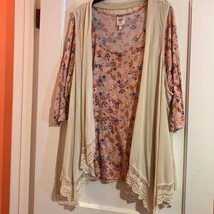 Pink Floral Blouse & Long Vest Could be worn separately